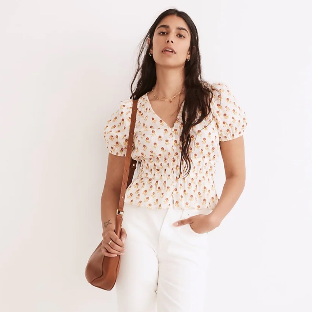 NWT Sophia Short-Sleeve Top in Wild Calendula Block-Print